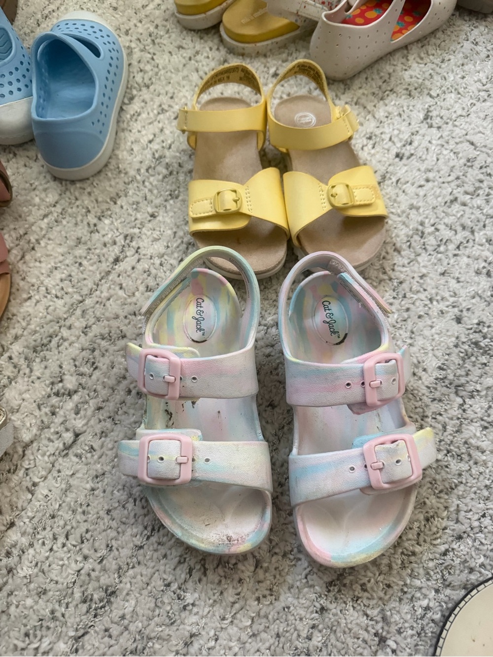 Cat & Jack Pastel Double Buckle Sandals - Pink & Blue and yellow sandals size 9